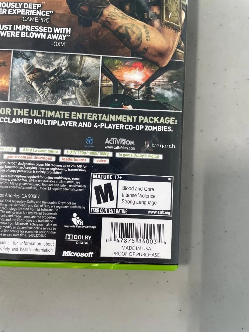 Xbox 360 Call Of Duty Black Ops NTSC 4MB Save Dolby Digital Complete With Manual